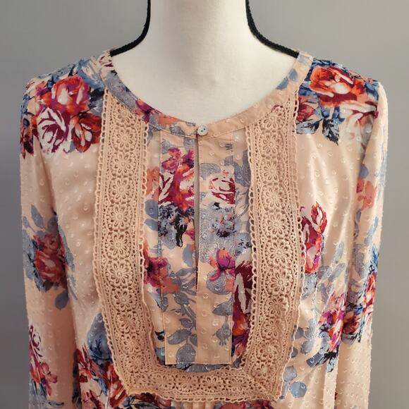 Daniel Rainn Pink Sheer Boho Floral Shirt Top Size M - Picture 3 of 11